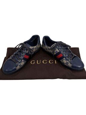 GUCCI Ace Original GG Blue Beige Low-Top Sneakers Size 38 + Dust Bag - Unisex